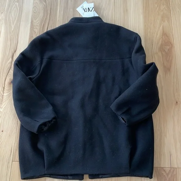 Zara Women’s Black Manteco Wool Bomber Zip Up Coat ZW Collection Medium NWT - Picture 14 of 14